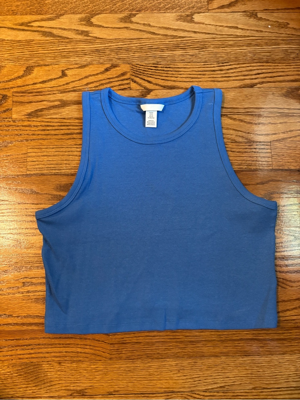 H&M Blue Ribbed High Neck Crop Tank Top XL